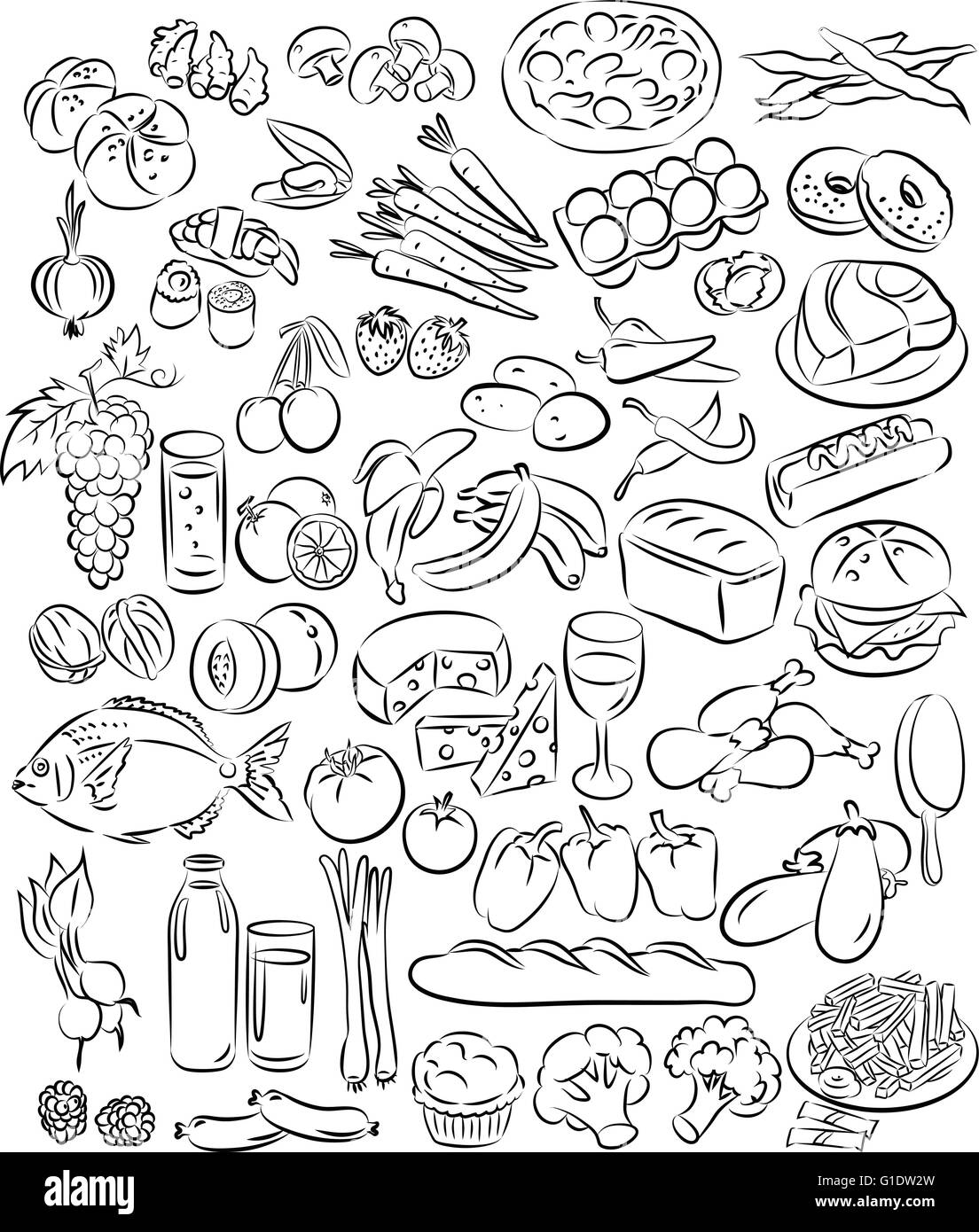 Illustrazione Vettoriale di prodotti alimentari raccolta in linea modalità d'arte Illustrazione Vettoriale