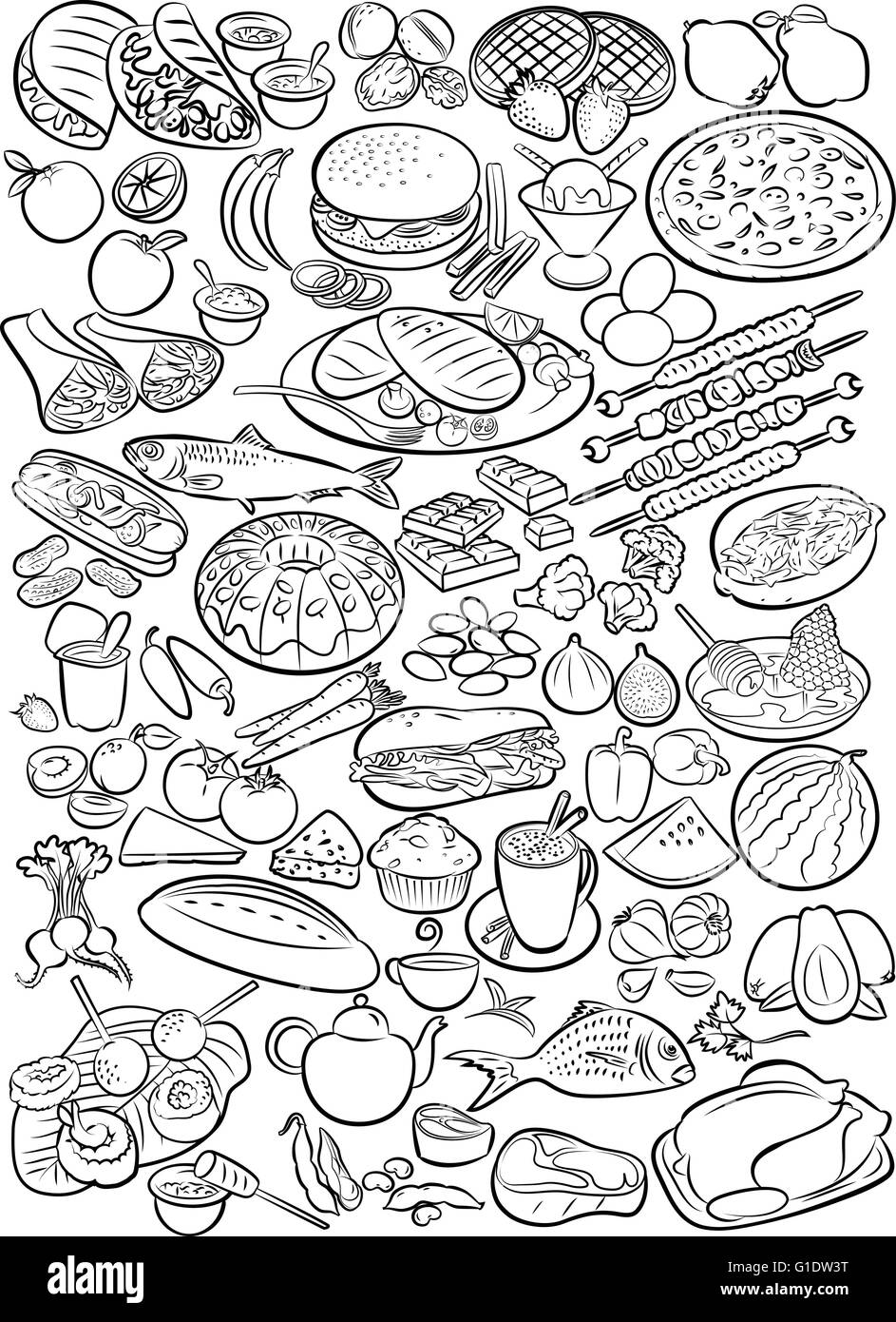 Illustrazione Vettoriale di raccolta alimentare in linea modalità d'arte Illustrazione Vettoriale