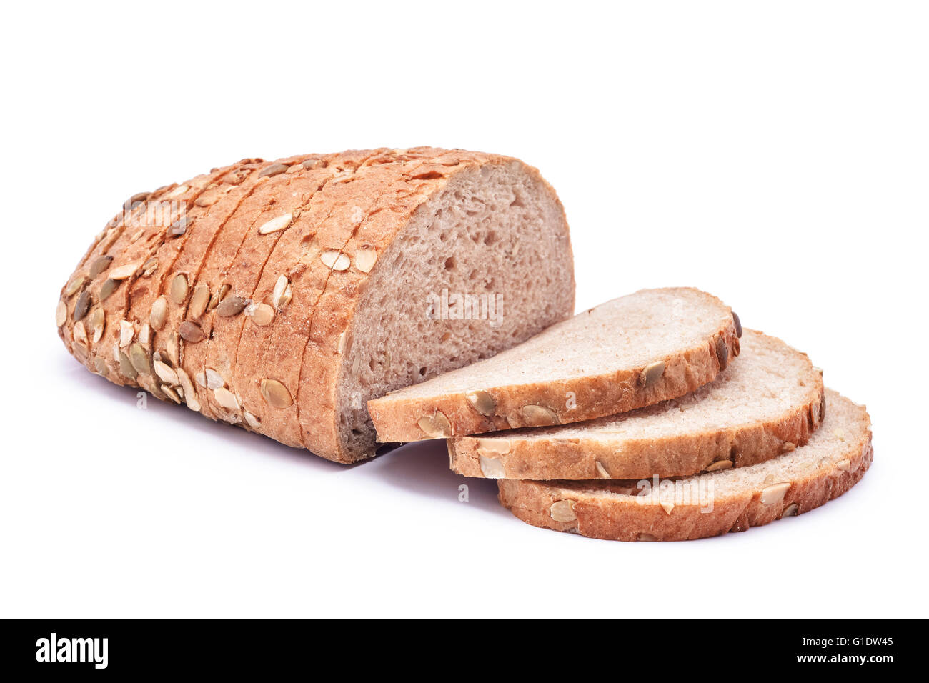 Il pane affettato isolato su bianco Foto Stock