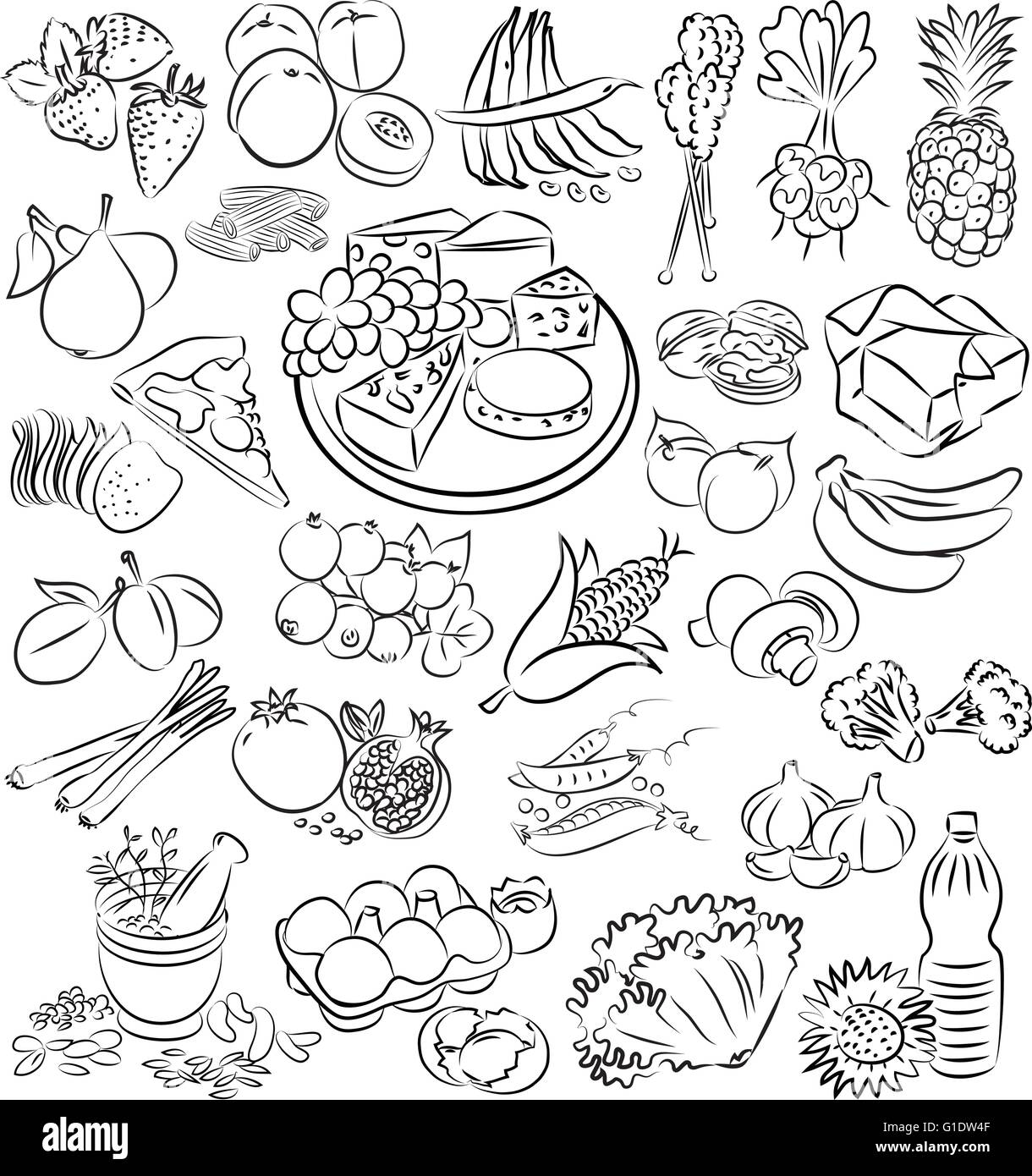 Illustrazione vettoriale di raccolta alimentare in linea modalità d'arte Illustrazione Vettoriale