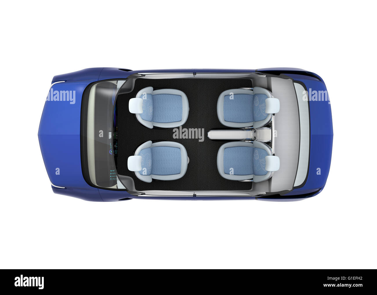 Vista dall'alto di auto-guida auto immagine in sezione. Sedili anteriori ruotata indietro in modalità riunione. 3D rendering immagine con percorso di clipping. Foto Stock