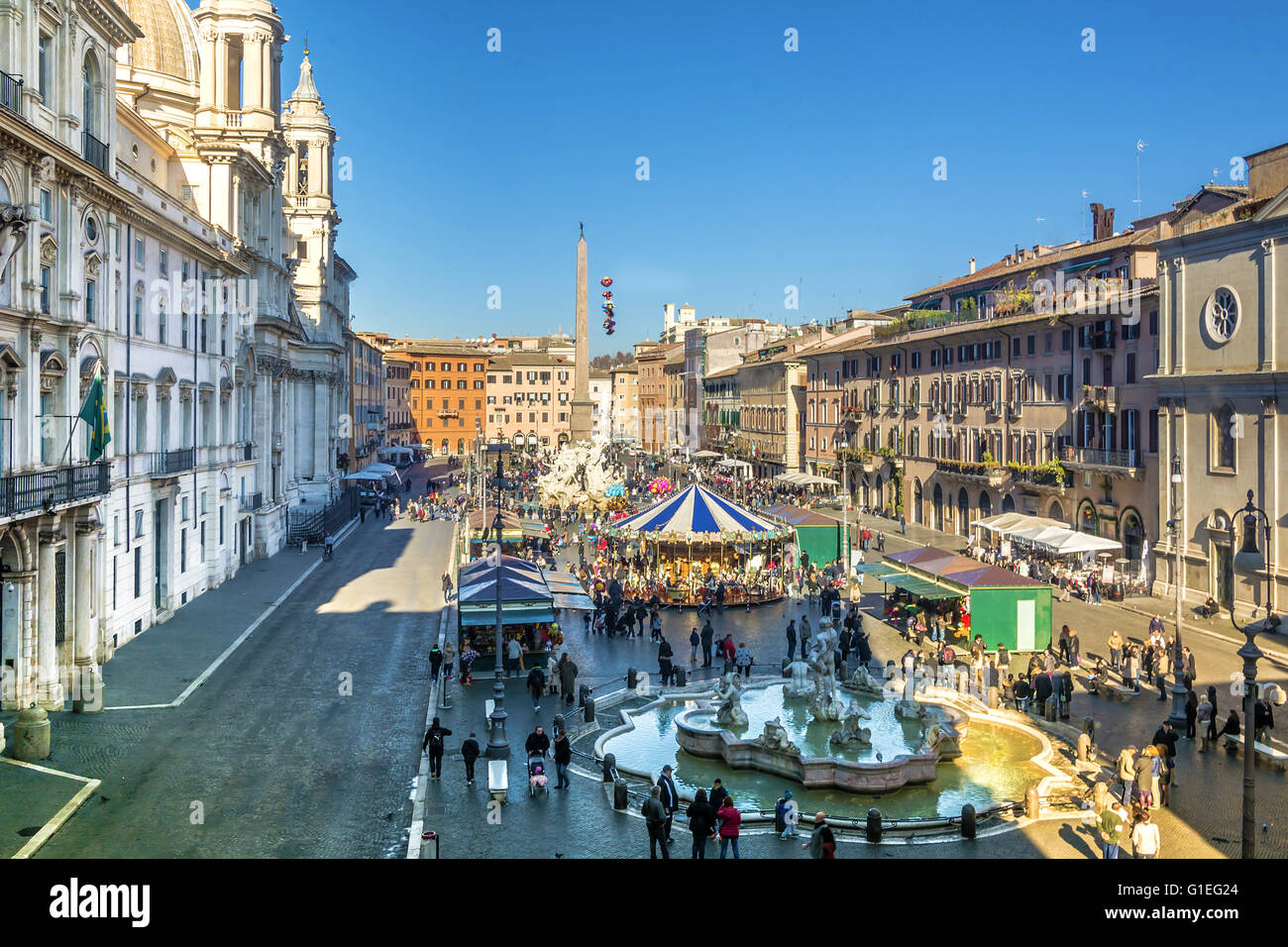 La famosa Piazza Navona a Roma durante le vacanze di natale Foto Stock