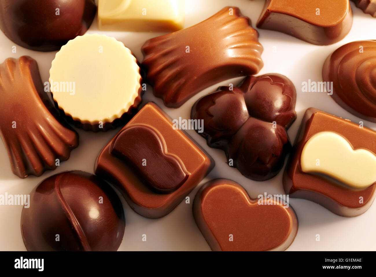 Varietà di cioccolatini. Foto Stock