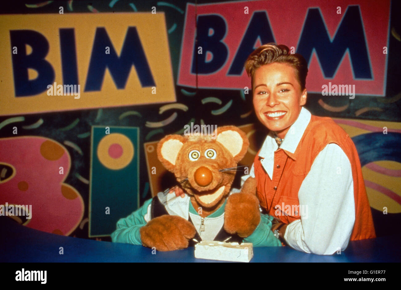 Bim Bam Bino, Kinderfernsehserie, Deutschland 1988 - 1998, Maus Bino mit Sonja Zietlow Foto Stock