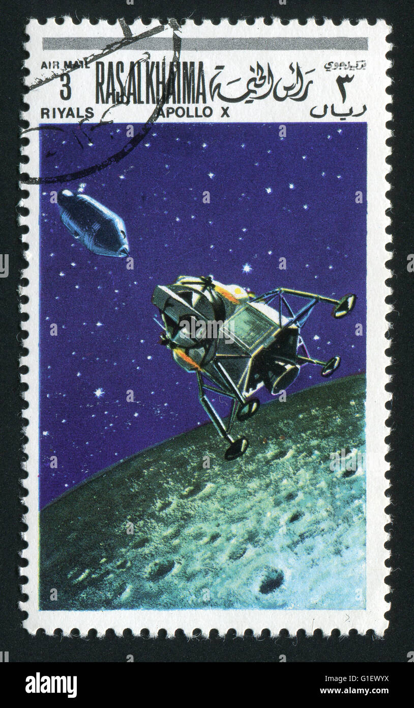 RAS AL KHAIMA - circa 1976: Apollo 10 era la quarta missione con equipaggio del programma Apollo, circa 1976. Foto Stock