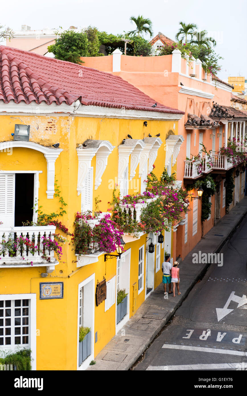 Street Old town Cartagena de Indias Colombia Sud America Foto Stock