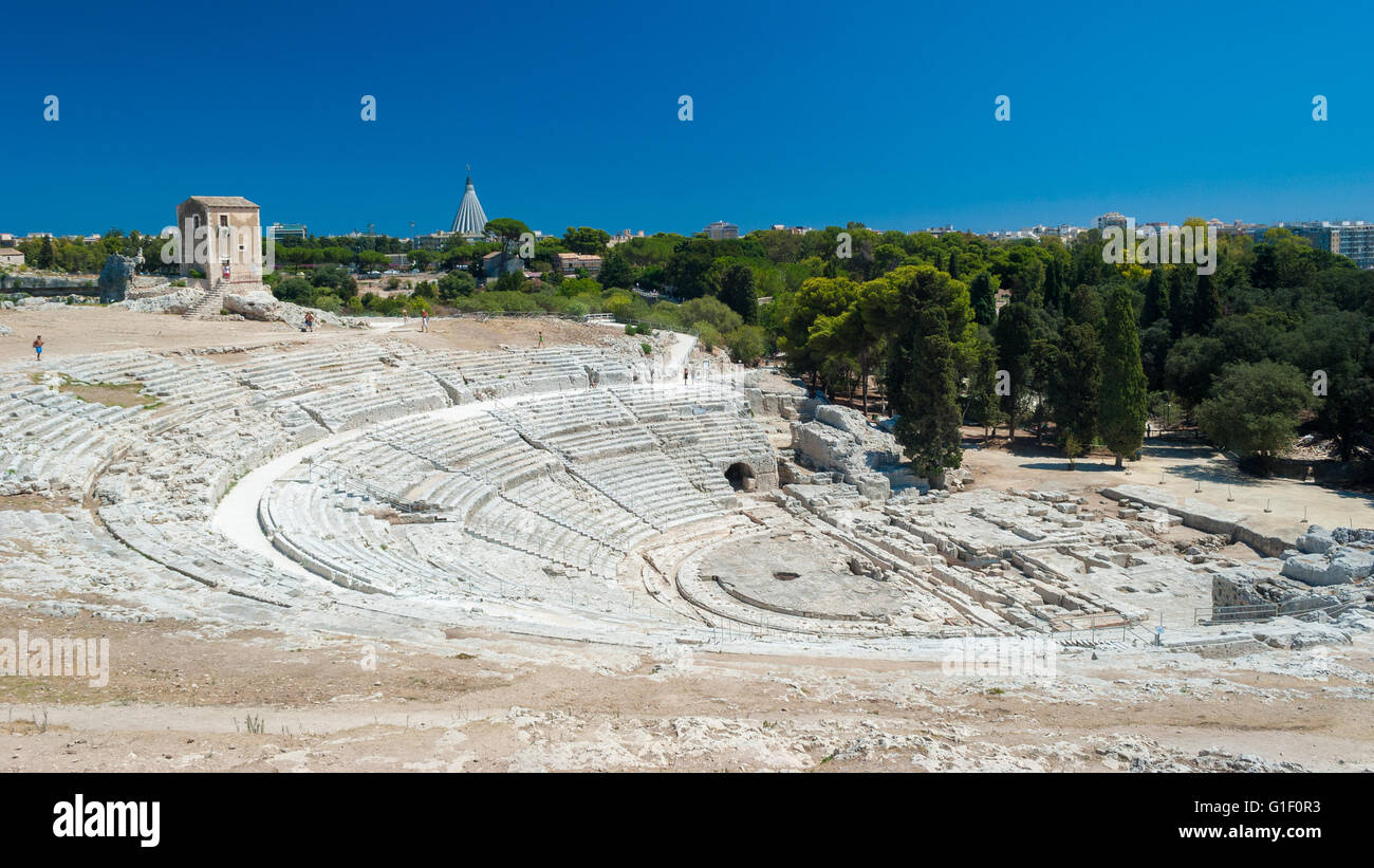 Il teatro greco di Siracusa (Sicilia) Foto Stock