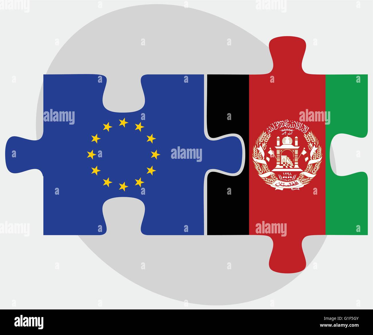 Immagine vettoriale - Unione europea e Afghanistan bandiere nel puzzle isolati su sfondo bianco Illustrazione Vettoriale