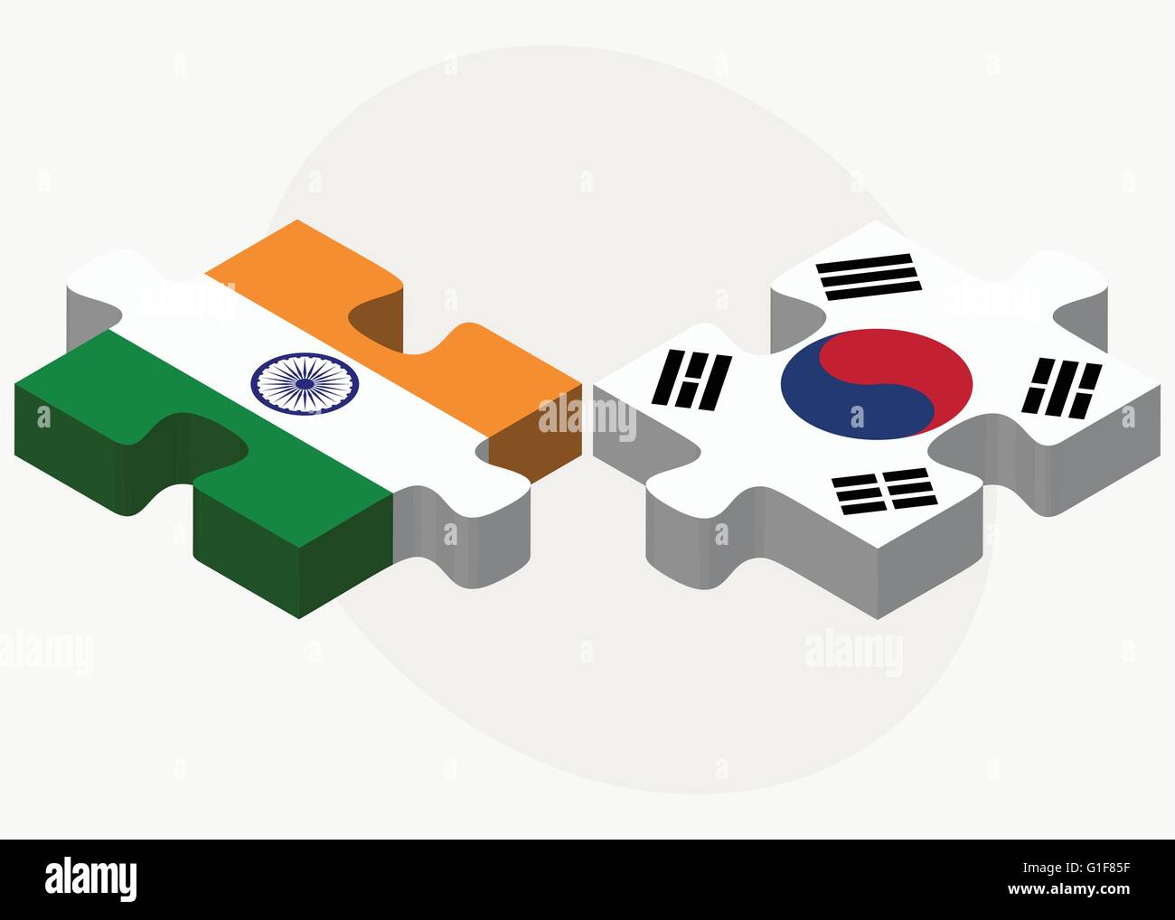 Immagine vettoriale - India e Corea del Sud di bandiere nel puzzle isolati su sfondo bianco Illustrazione Vettoriale