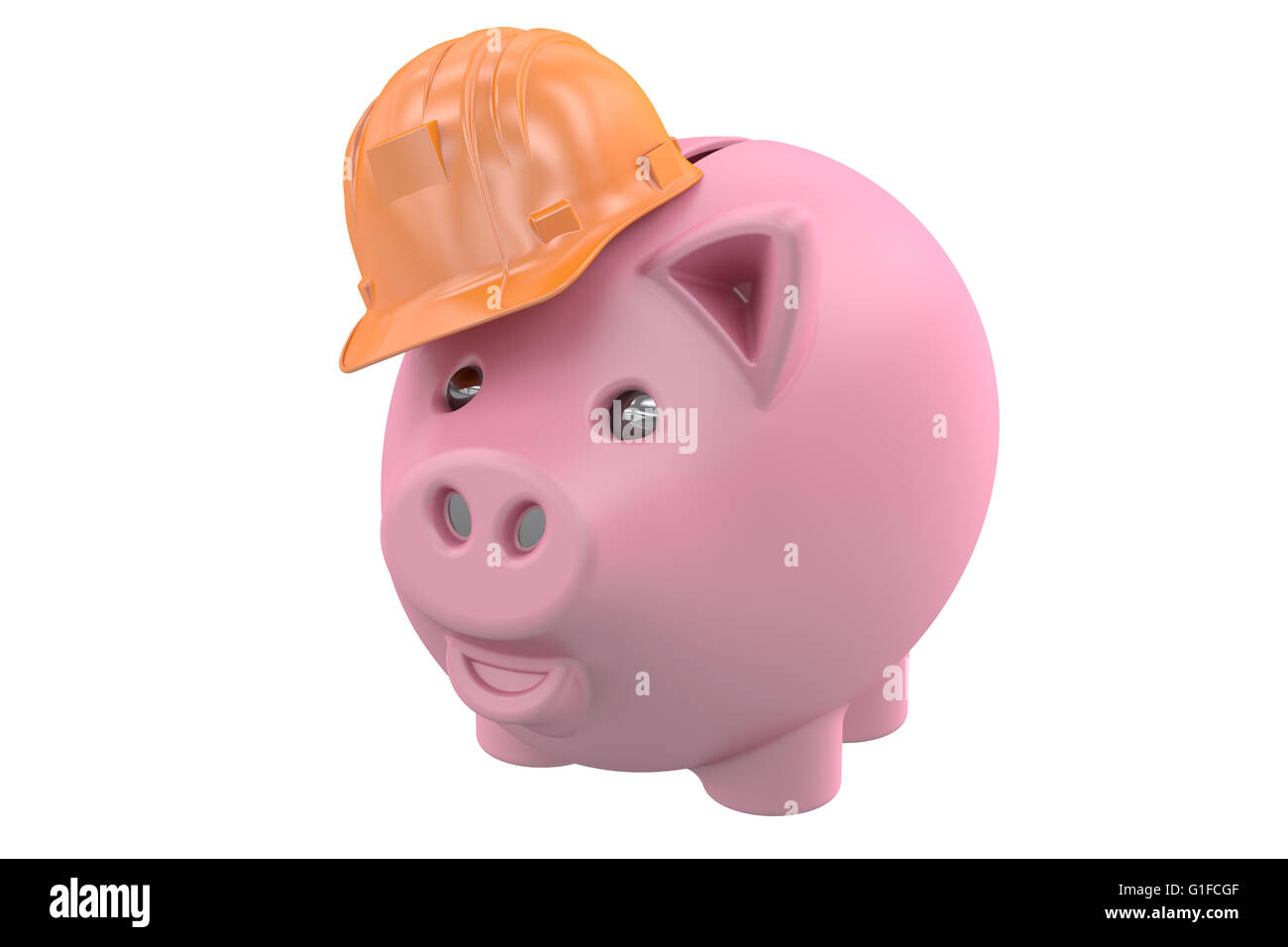 Piggybank indossando il casco di costruzione, rendering 3D Foto Stock