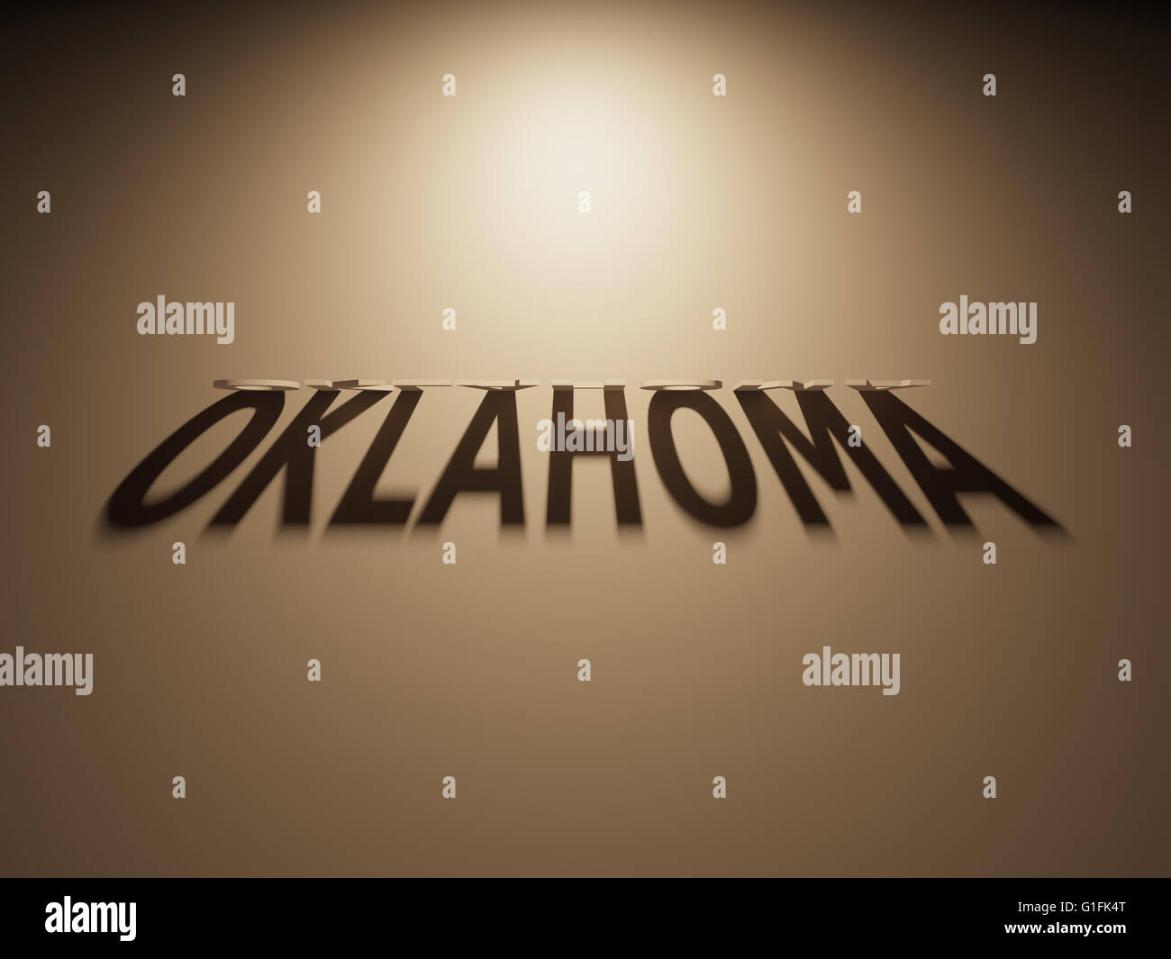 Un Rendering 3D dell'ombra di un upside down testo che legge Oklahoma. Foto Stock