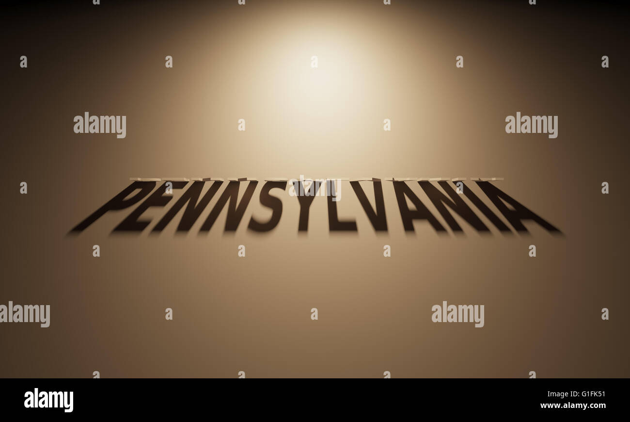 Un Rendering 3D dell'ombra di un capovolto il testo che legge in Pennsylvania. Foto Stock