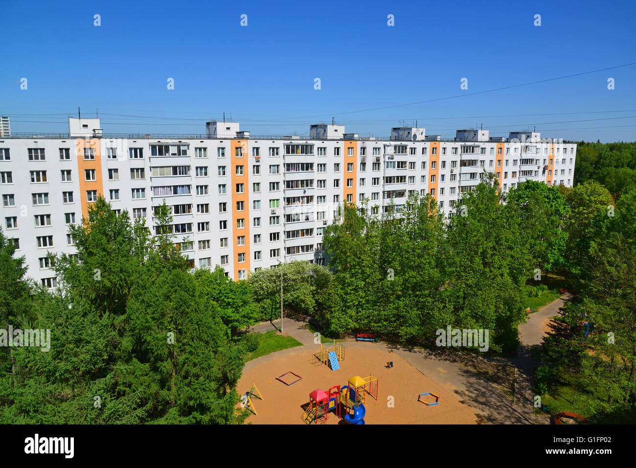 Il pannello 9 piani di casa a Zelenograd, Mosca Foto Stock