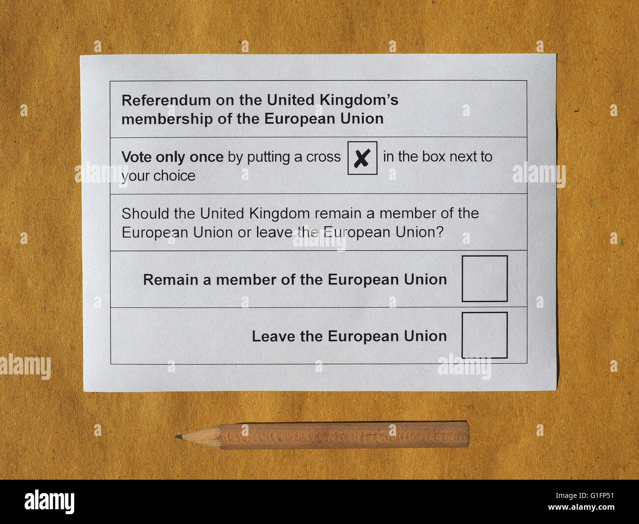 Scrutinio effettivo della carta per giugno 23 referendum: Qualora il Regno Unito resta un membro della Unione Europea o lasciare il Europea Foto Stock