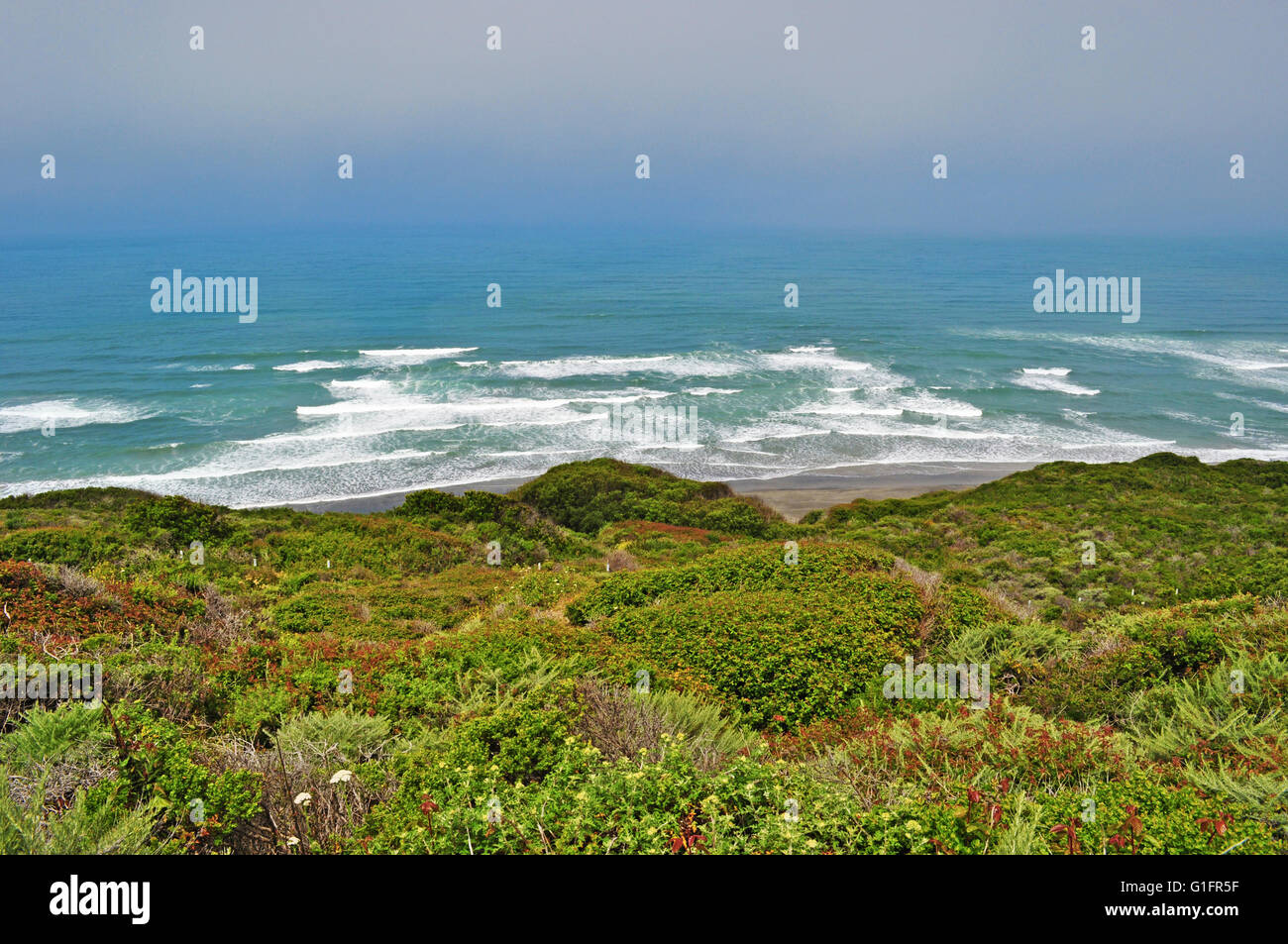 Autostrada 1, California, Stati Uniti d'America: Pacifico, nebbia e vista panoramica della costa di Big Sur, una famosa regione della costa centrale della California Foto Stock