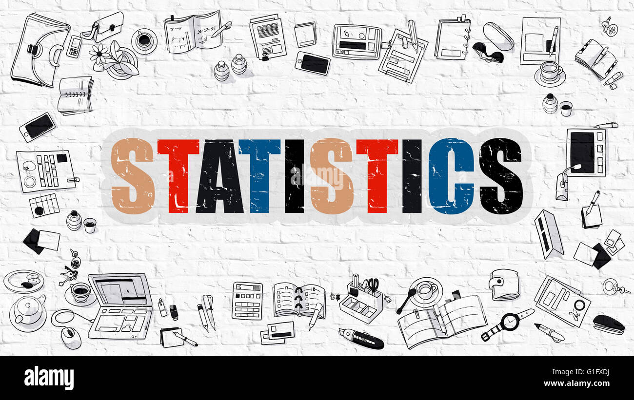 Concetto di statistiche con Doodle icone del design. Foto Stock