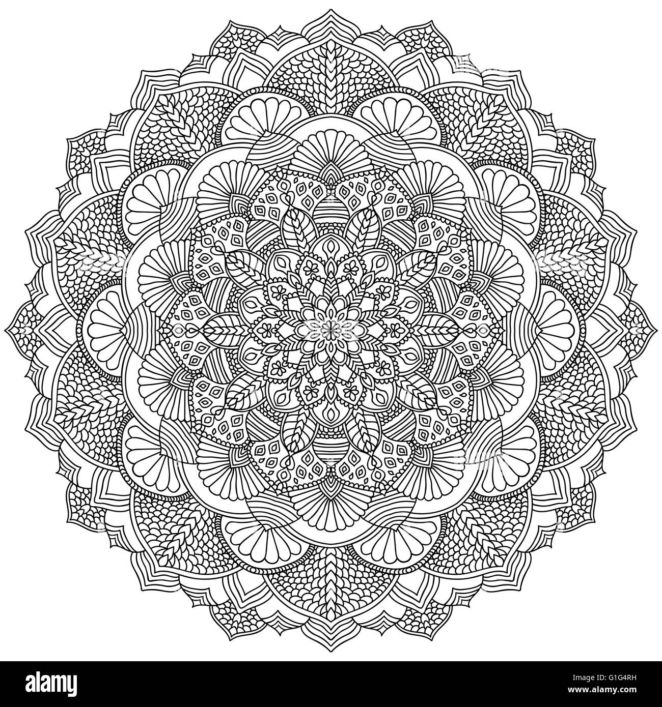 Intricati Mandala nero per la colorazione Illustrazione Vettoriale