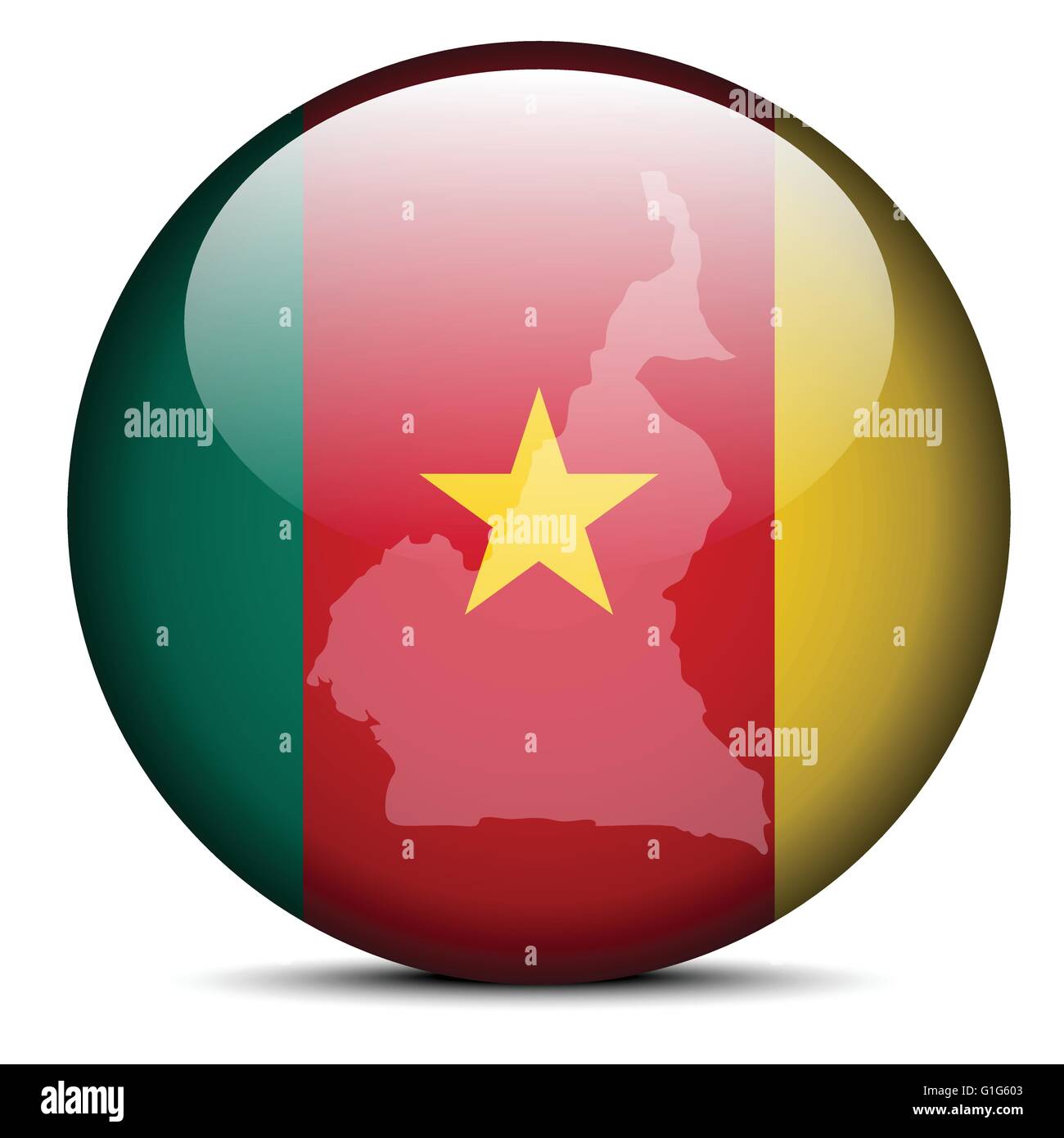 Immagine vettoriale - Mappa sul pulsante di bandiera della Repubblica del Camerun Illustrazione Vettoriale