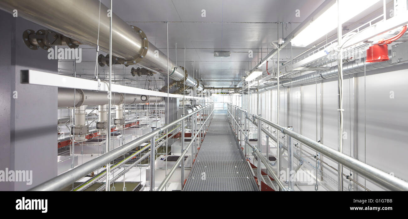 Seminterrato in clean room con il gantry. Grafene Institute, Università di Manchester, Manchester, Regno Unito. Architetto: Jestico + Whiles, 2015. Foto Stock