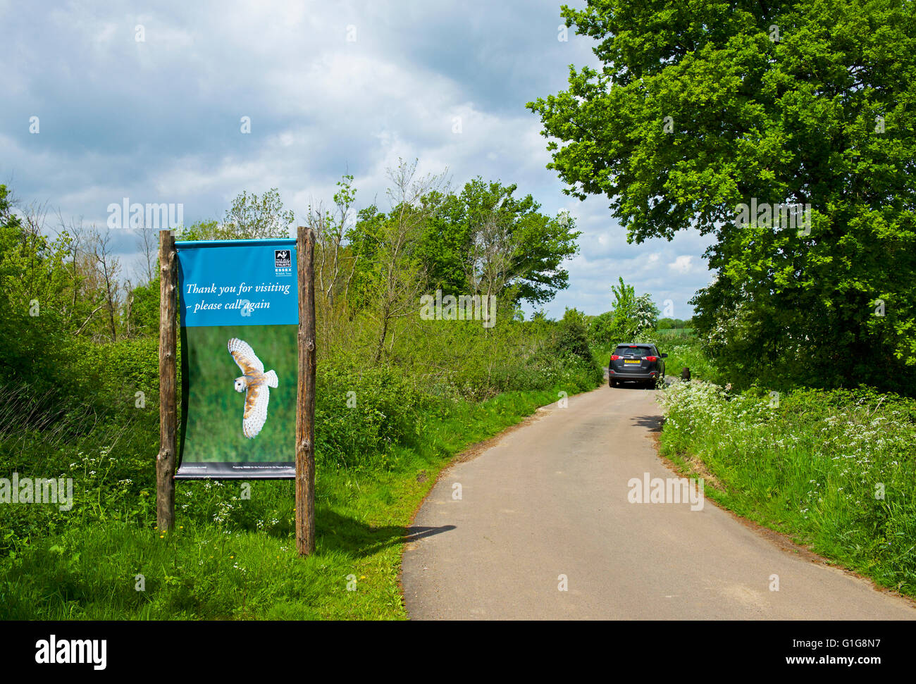 Strada per Fingringhoe Wick, un Essex Wildlife Trust riserva naturale, Essex, Inghilterra, Regno Unito Foto Stock