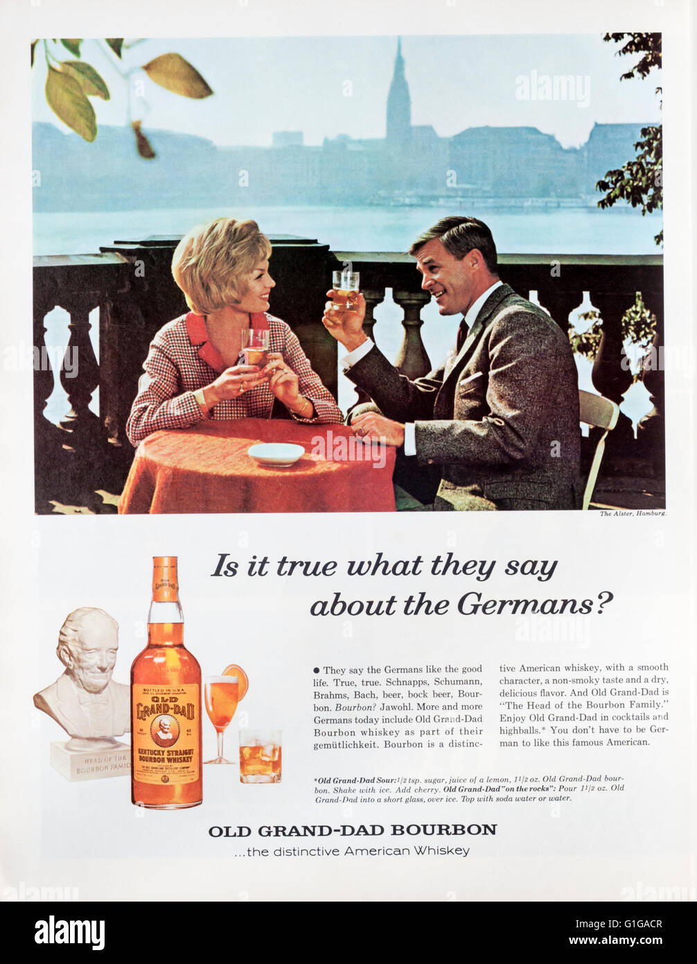 Anni sessanta annuncio rivista pubblicità vecchio Grand-Dad Bourbon whiskey americano. Foto Stock