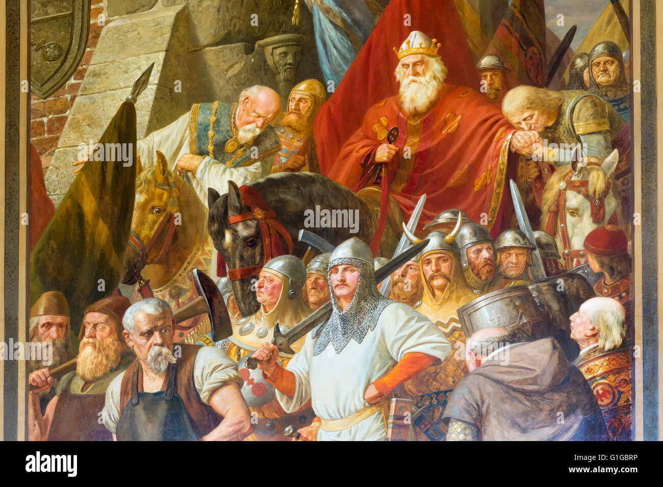 Salone Imperiale, Heinrich IV, pittura murale, Palazzo Imperiale (Kaiserpfalz), Goslar, Harz, Bassa Sassonia, Germania, Unesco Mondo la sua Foto Stock