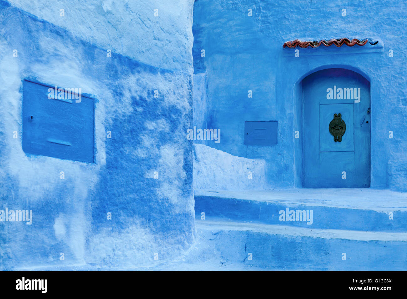 Tradizionale blu lavato medina di Chefchaouen, Rif regione, Marocco Foto Stock