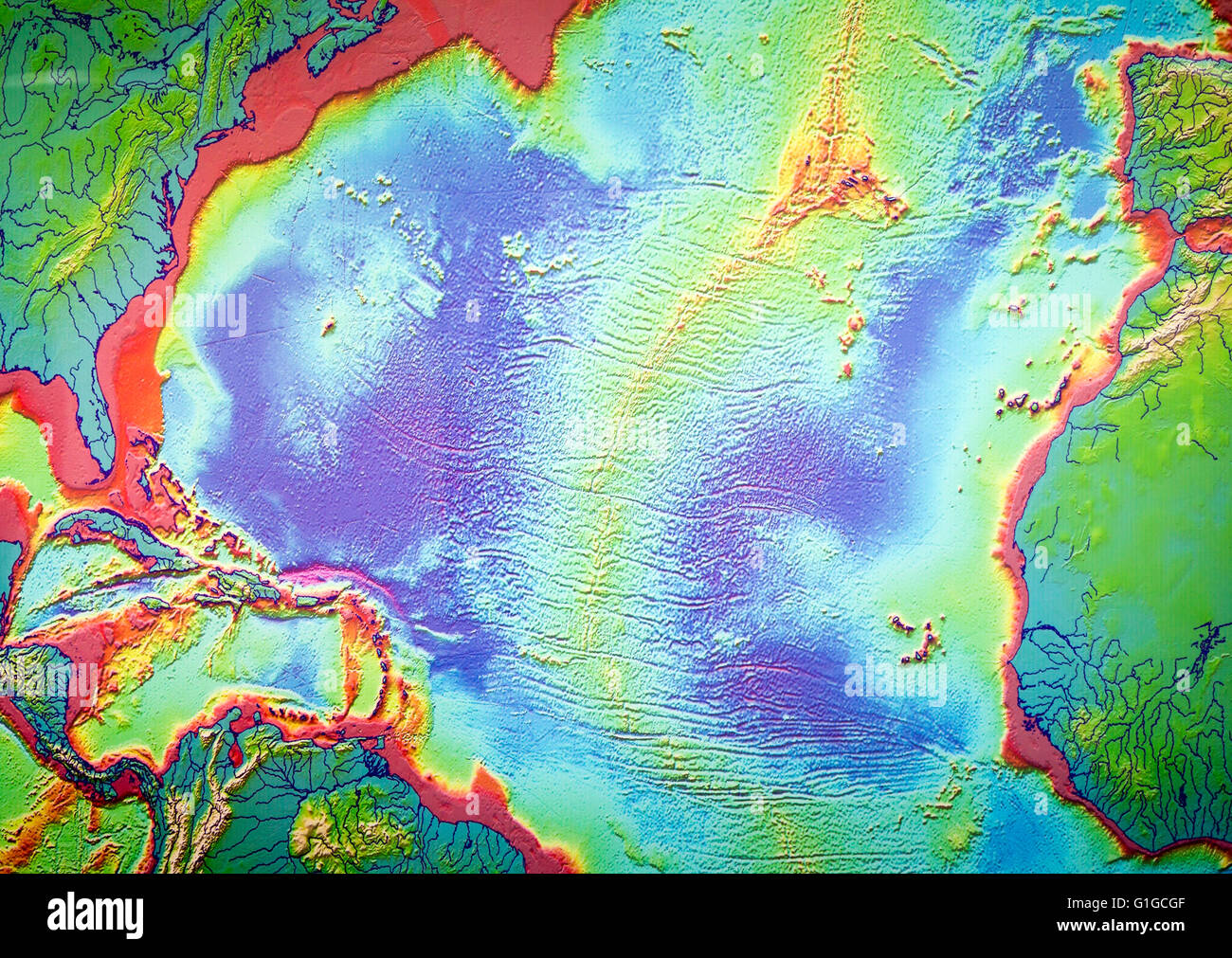 Mappa di metà Ridge atlantico e vulcani, Casa de los Volcanes vulcanico centro di studio, Lanzarote, Isole canarie, Spagna Foto Stock