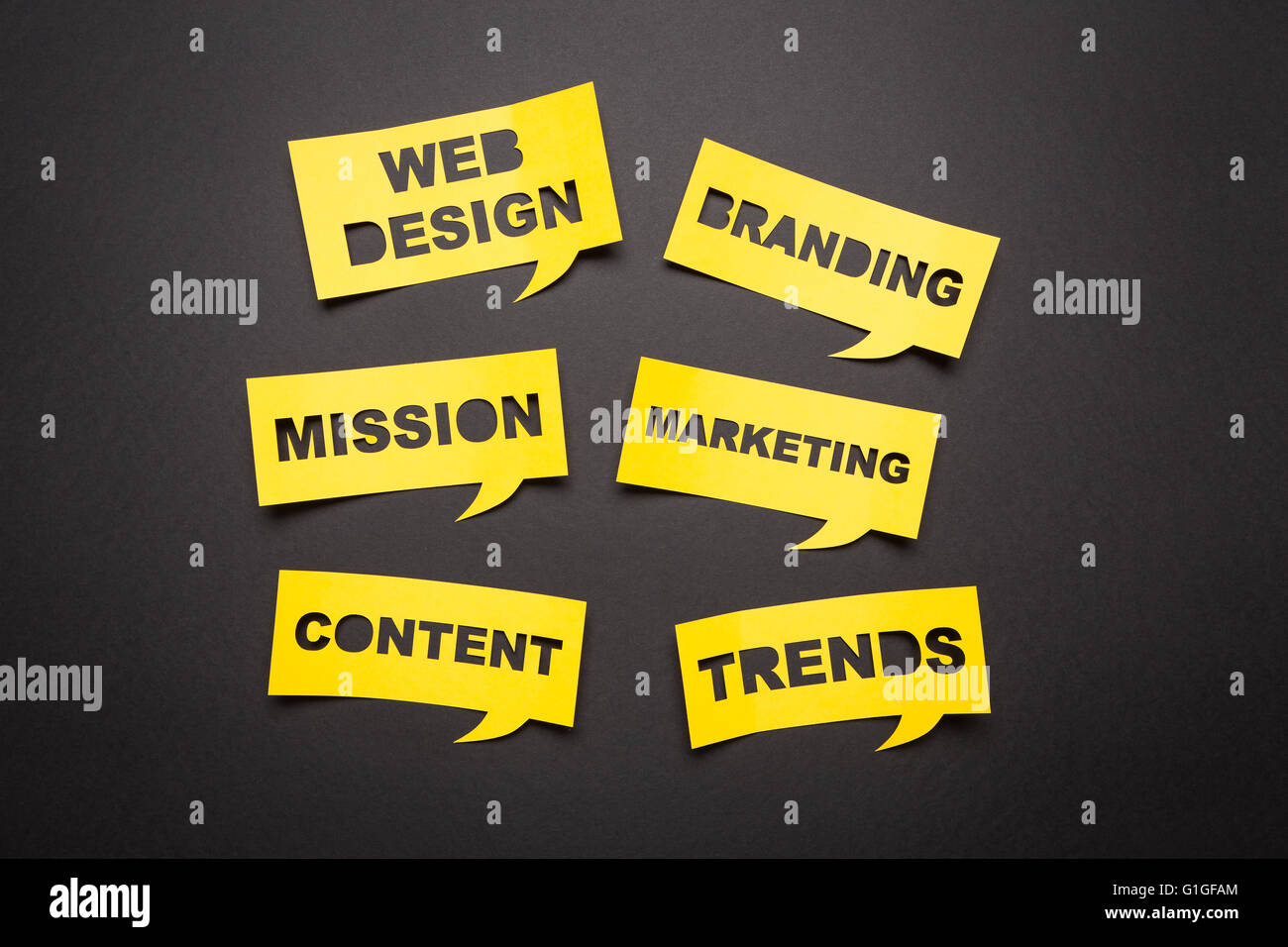 Discorso di bolle con tagliare una frase alla commercializzazione nella carta. Foto Stock