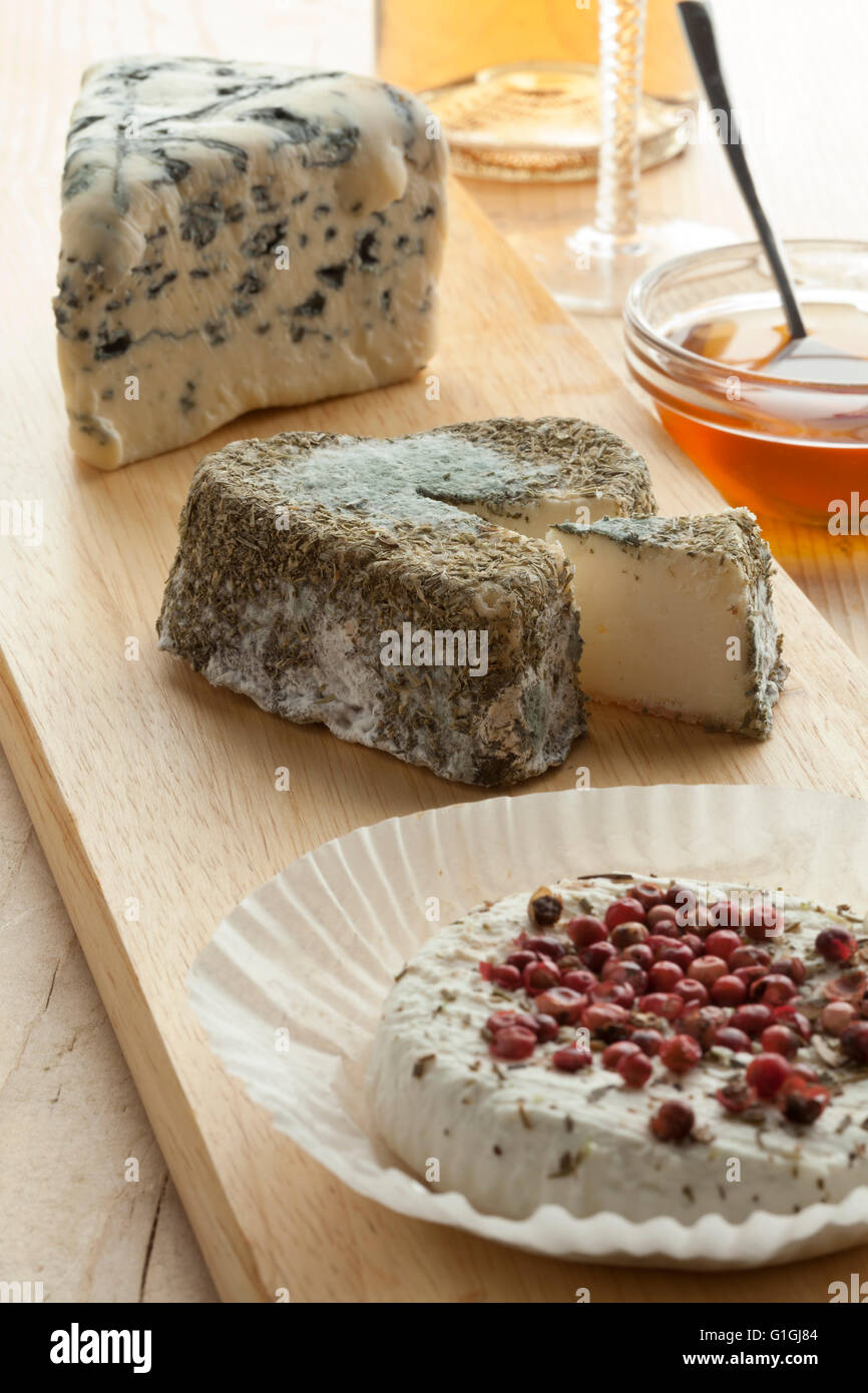 Tradizionale Francese vassoio di formaggio con una varietà di formaggi Foto Stock