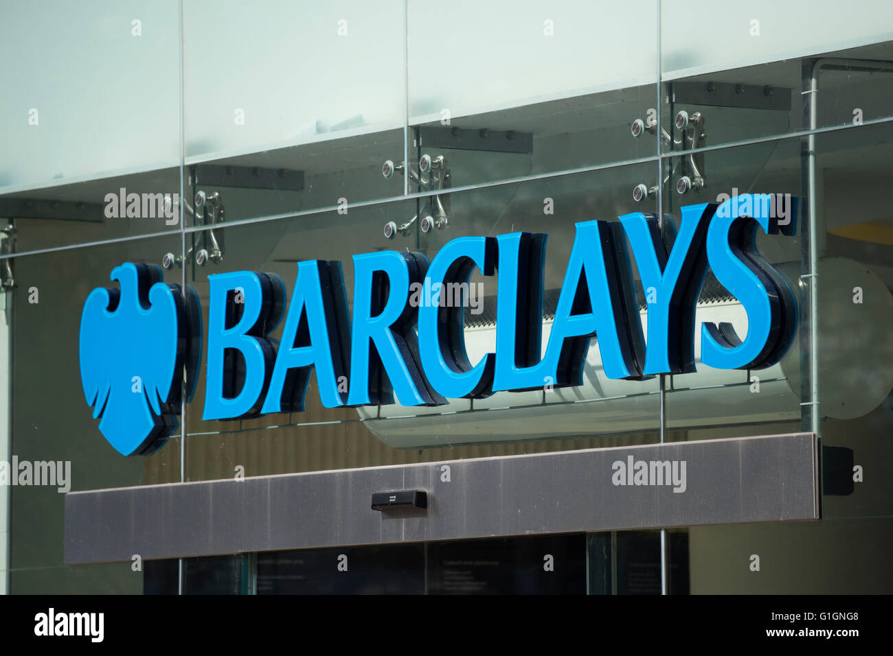 Barclays Bank sign logo. Foto Stock