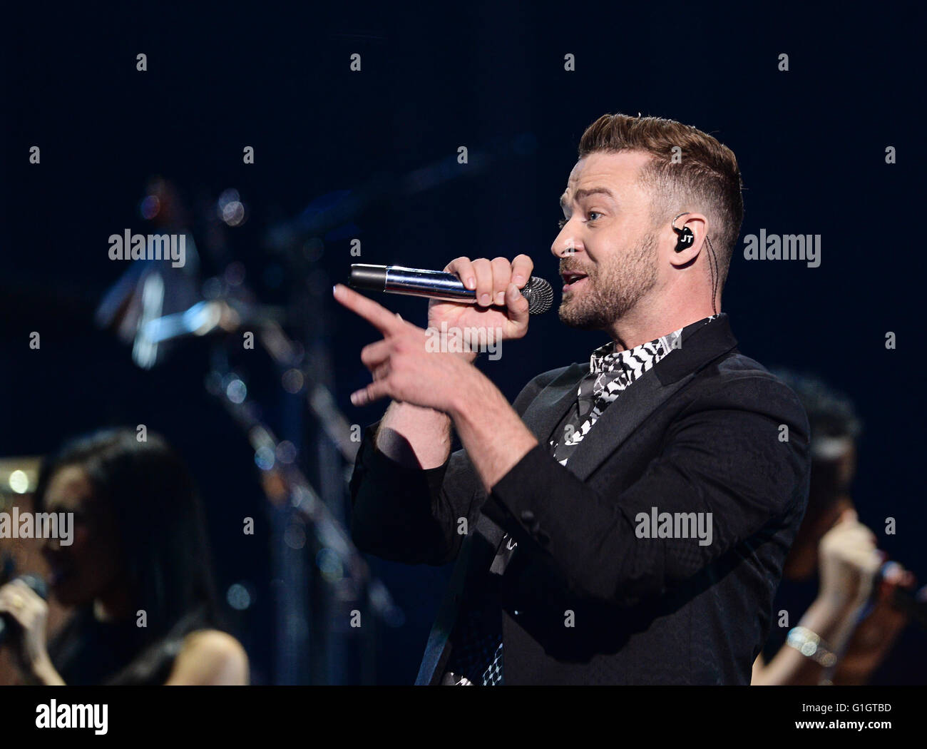 Stoccolma, Svezia. 14 Maggio, 2016. Noi cantante Justin Timberlake esegue durante il gran finale della 61st annuale di Eurovision Song Contest (CES) a Stoccolma, Svezia, 14 maggio 2016. Foto: Britta Pedersen/dpa /dpa/Alamy Live News Foto Stock