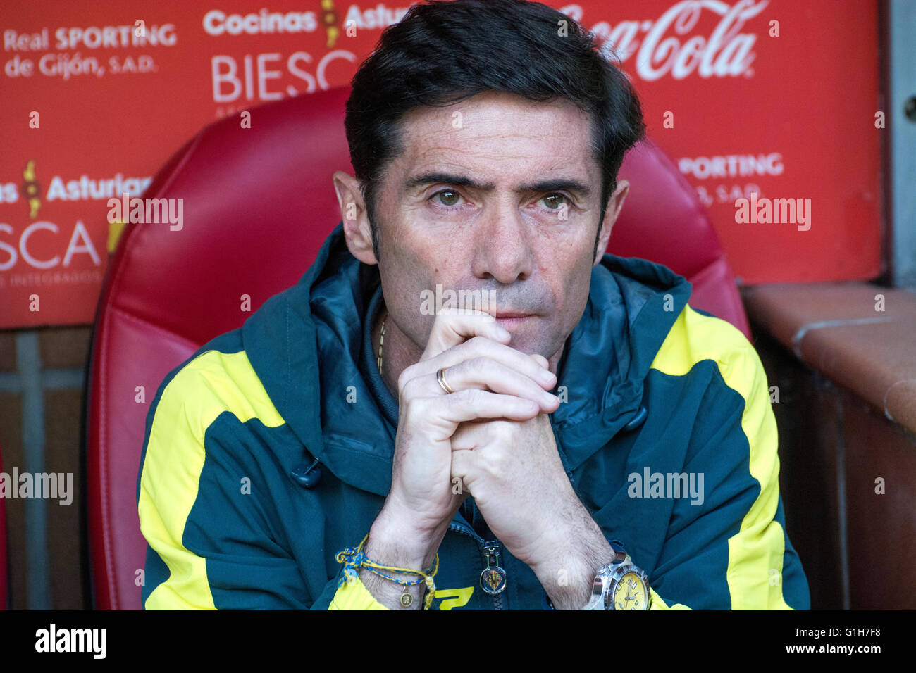 Gijon, Spagna. 15 Maggio, 2016. Marcelino Garcia (pullman, Villareal CF) durante la partita di calcio dell'ultimo round della stagione 2016/2017 del campionato spagnolo "La Liga " tra Real Sporting de Gijón e Villareal CF a Molinón stadio su 15 Maggio 2016 a Gijon, Spagna. Credito: David Gato/Alamy Live News Foto Stock