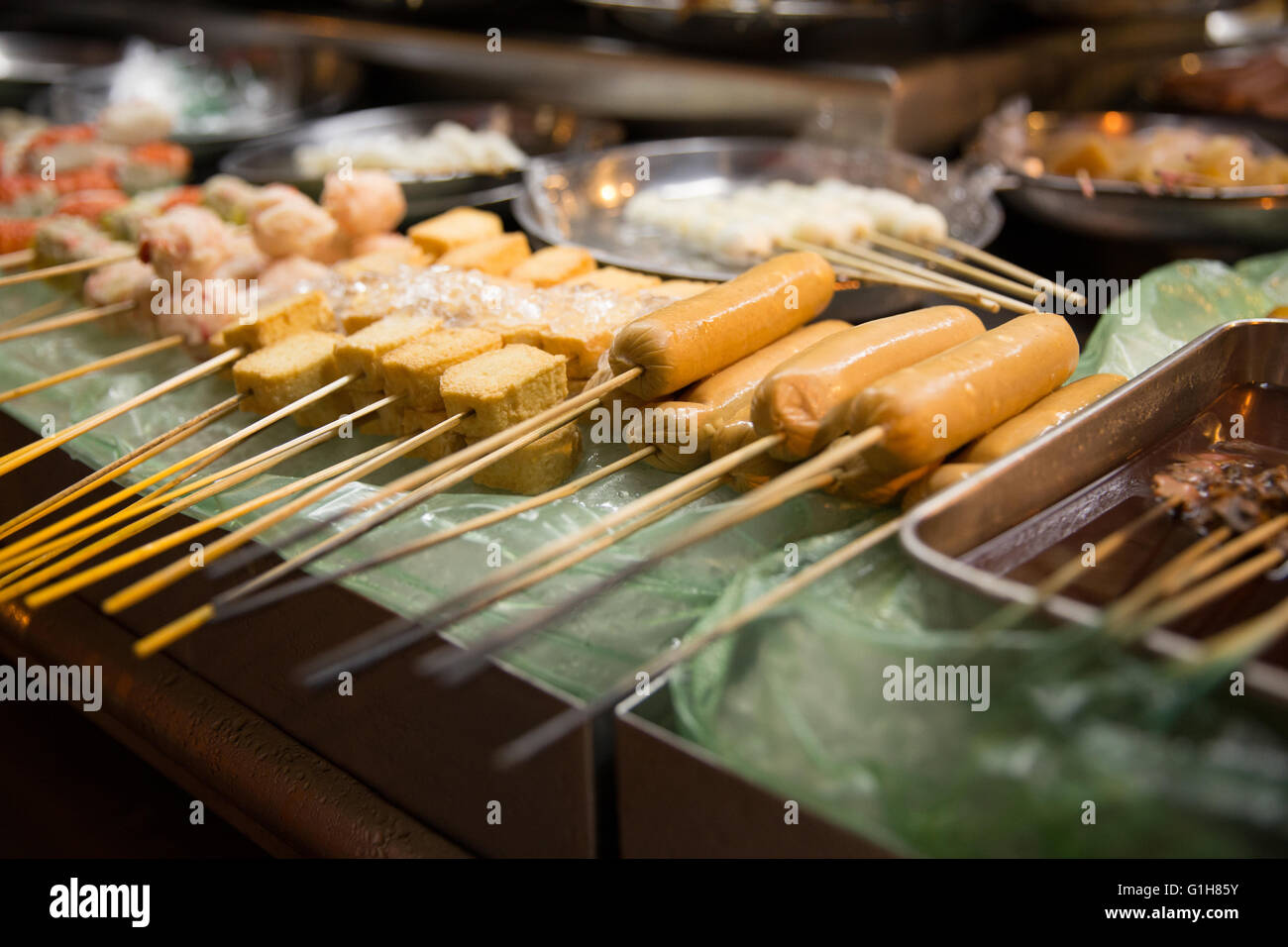 Un asiatico Snack Barbecue Carrello a tarda notte Foto Stock