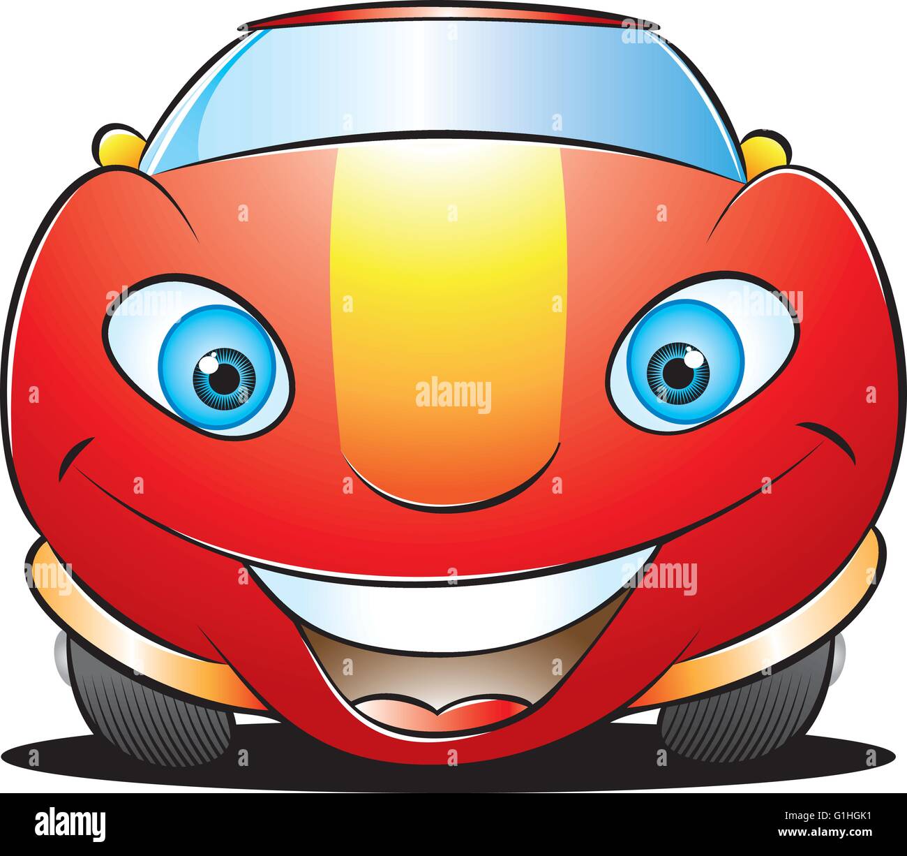 Illustrazione vettoriale di un sorridente auto rossa mascotte Illustrazione Vettoriale