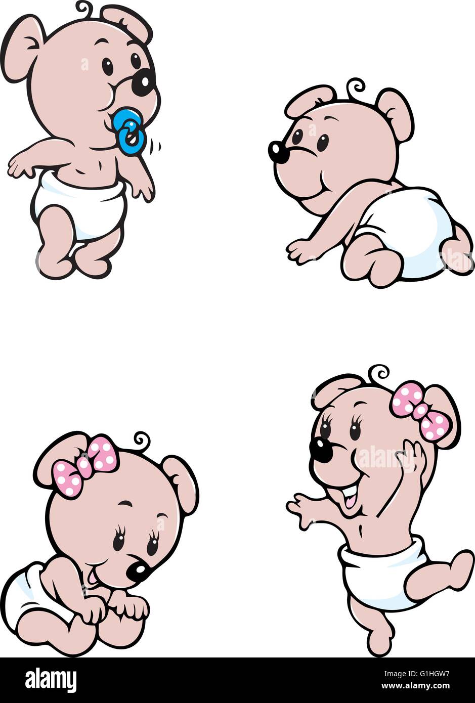 Illustrazione Vettoriale di baby orso mascotte in pose diverse Illustrazione Vettoriale