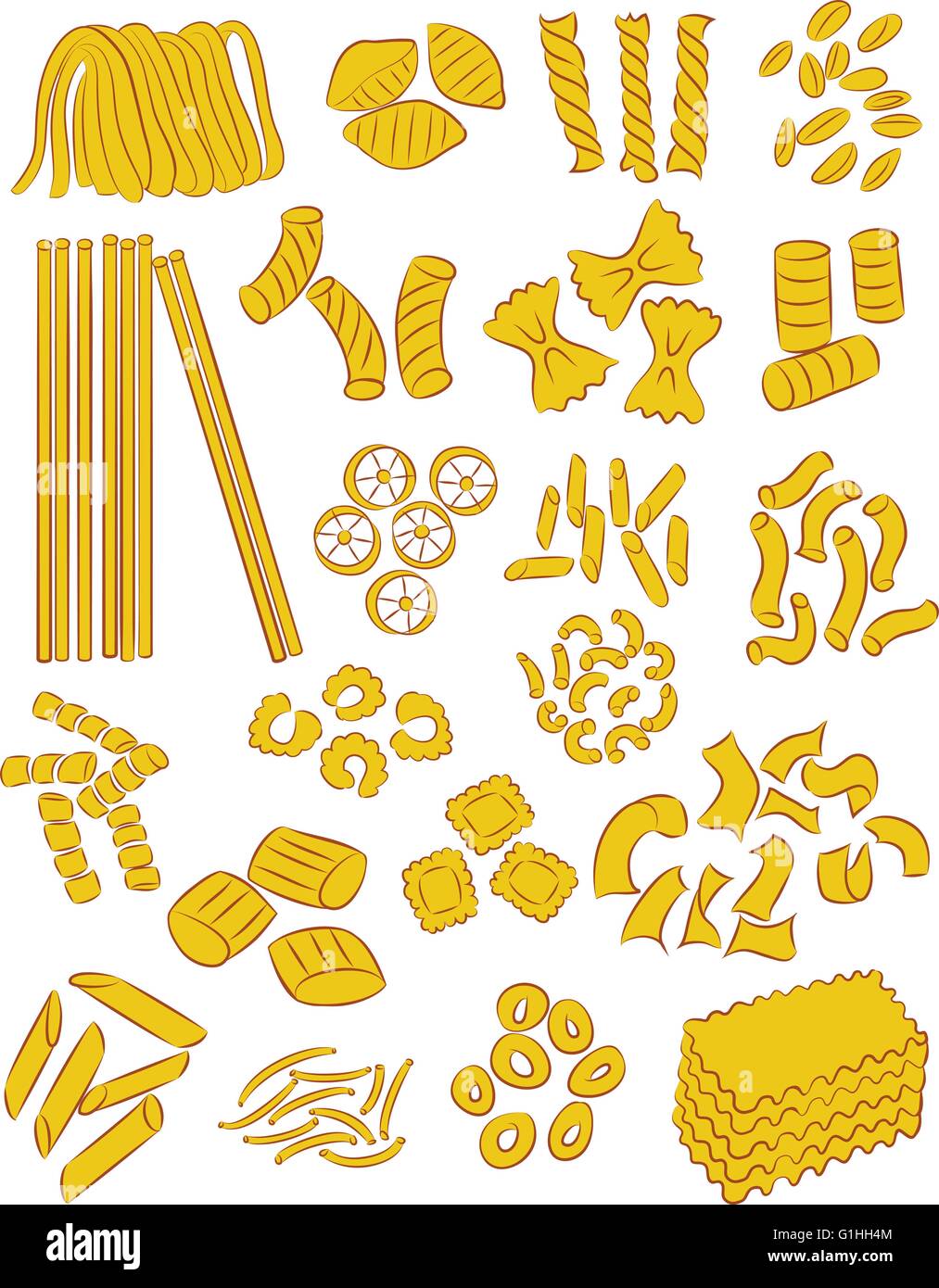La selezione del vettore di diversi tipi di pasta Illustrazione Vettoriale
