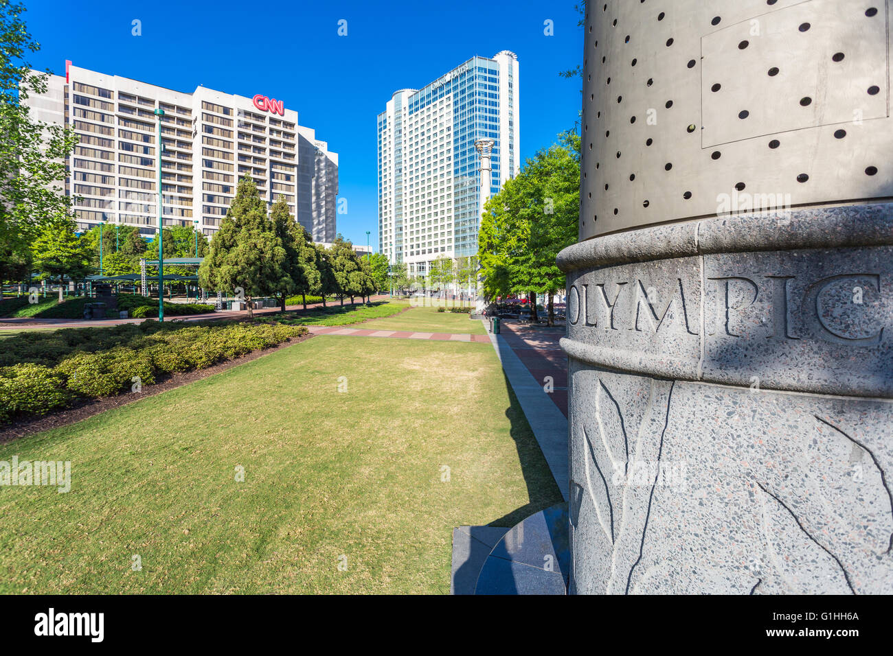 Una vista di Centennial Olympic Park di Atlanta, Georgia. Foto Stock