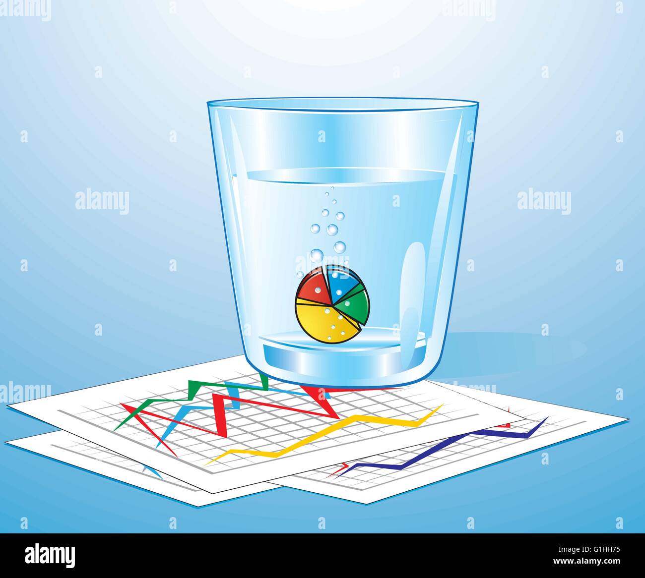 Illustrazione Vettoriale del grafico a torta pillola in un bicchiere di acqua Illustrazione Vettoriale