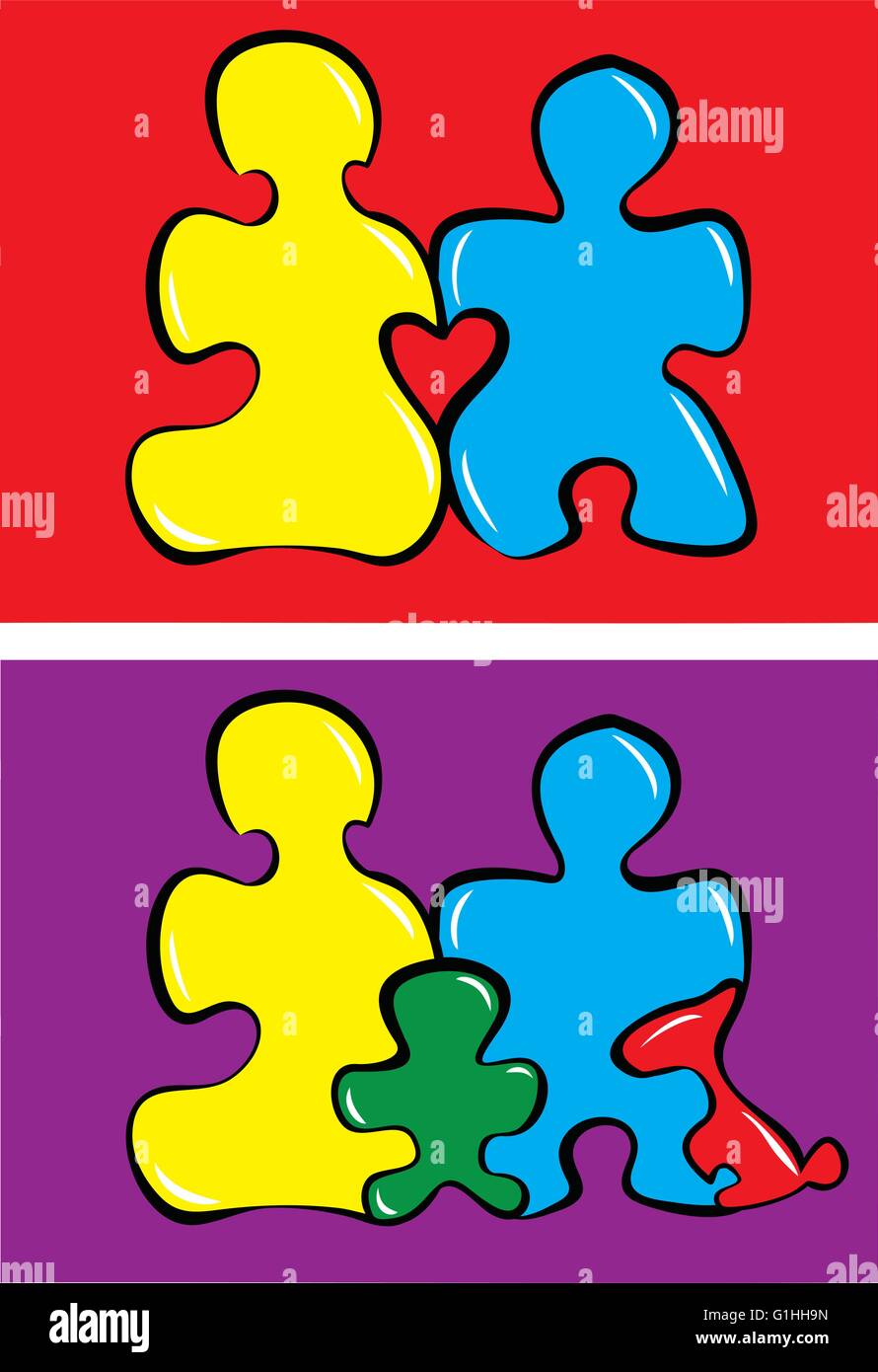 Illustrazione Vettoriale del concetto di famiglia fatta da pezzi di un puzzle Illustrazione Vettoriale