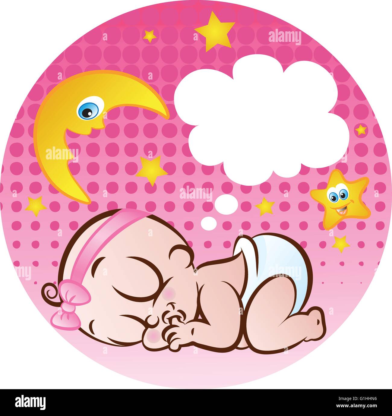 Illustrazione vettoriale di un simpatico sleeping Baby girl succhiare il suo pollice Illustrazione Vettoriale