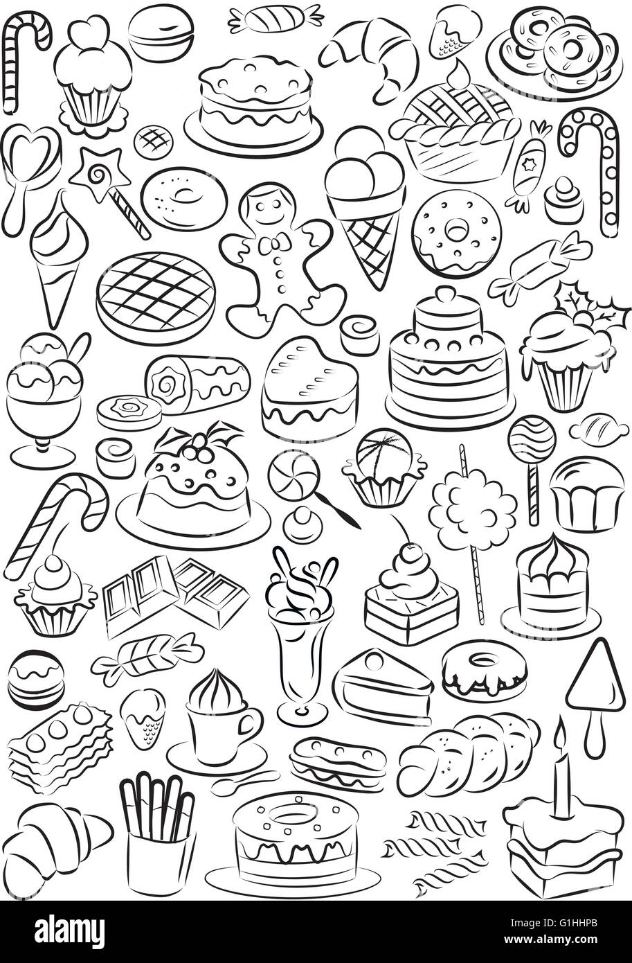 Illustrazione Vettoriale di cibo dolce la raccolta in linea modalità d'arte Illustrazione Vettoriale