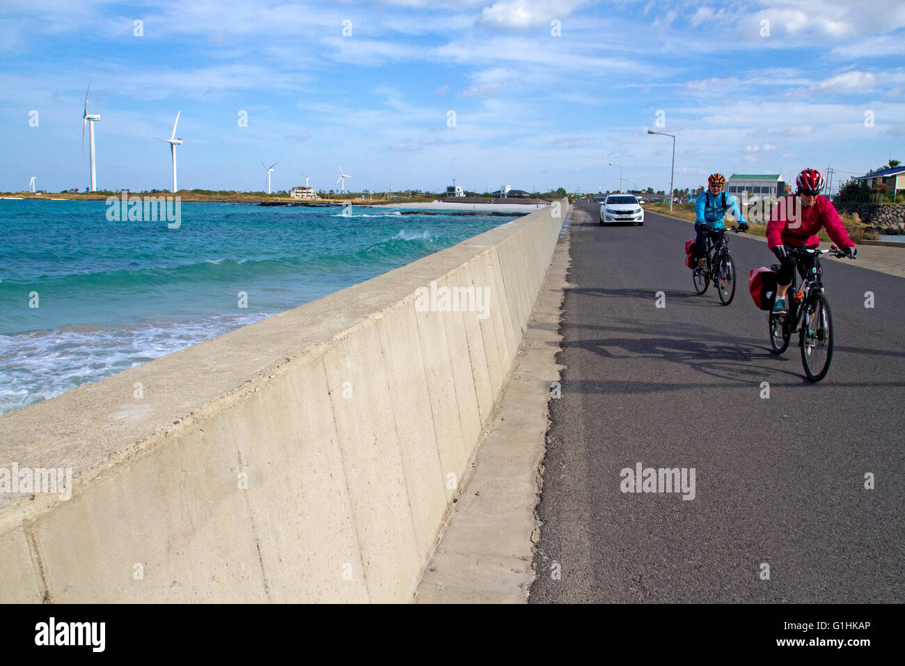 Ciclisti di Jeju Island Foto Stock