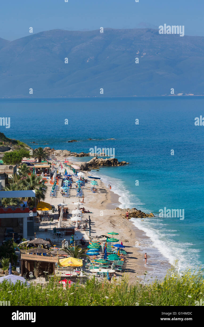 L'Albania. Spiaggia Vicino Kepi i Kalas a sud di Vlore. Foto Stock
