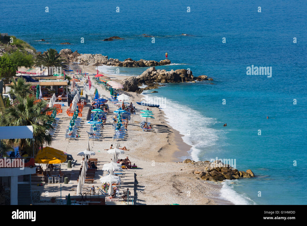 L'Albania. Spiaggia Vicino Kepi i Kalas a sud di Vlore. Foto Stock