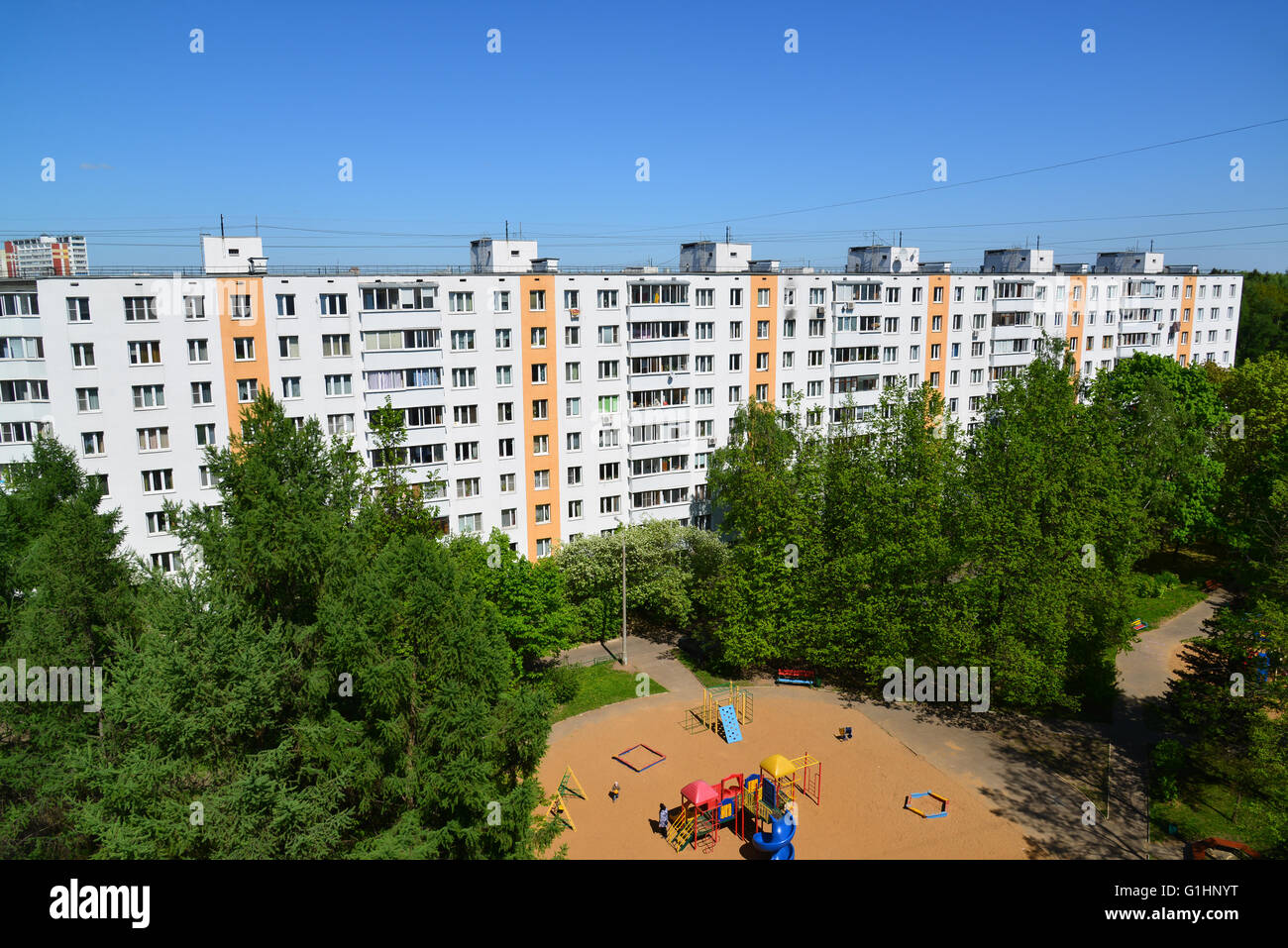 Il pannello 9 piani di casa a Zelenograd, Mosca Foto Stock