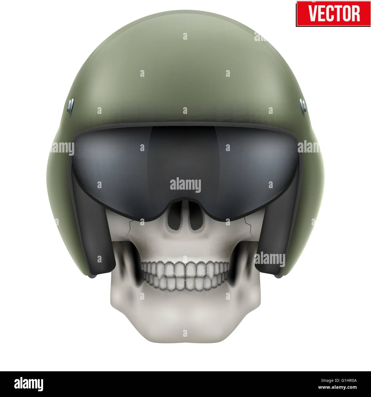 Cranio umano con aeromobili casco Marshall. Illustrazione Vettoriale