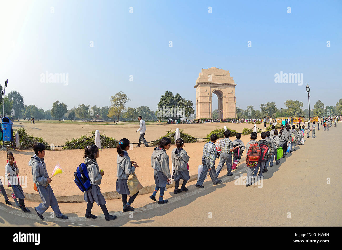 Scolari in escursione visita in India Gate New Delhi, India Foto Stock