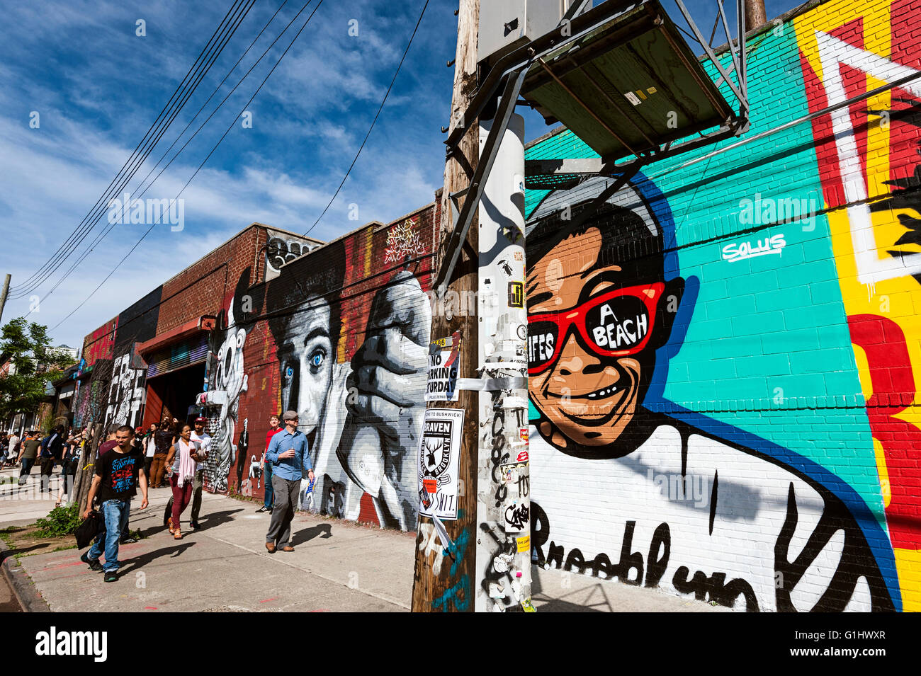 Quartiere di Brooklyn Bushwick New York Street art graffiti murales Bushwick artisti collettivi Foto Stock