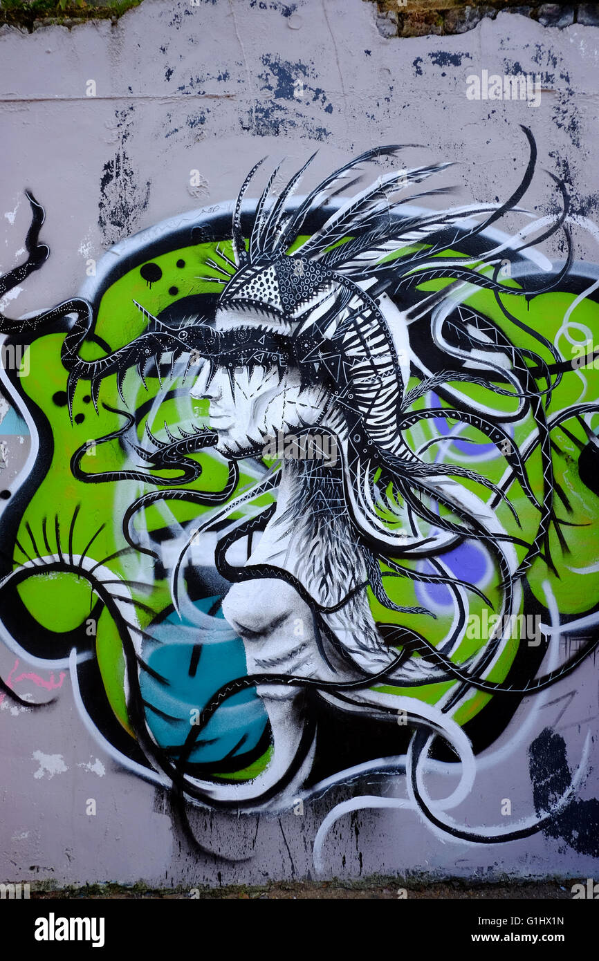 Parete astratta artl nella zona est di Londra, UK (solo uso editoriale) Foto Stock